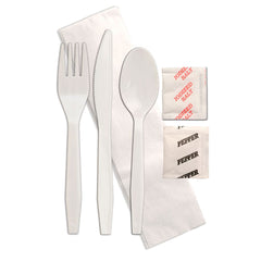 Cutlery Kits 6PCS FORK,SPOON,KNIFE SALT,PEPPER & NAP WHITE 250/CS