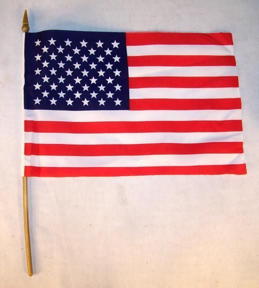 Wholesale AMERICAN 6 X 9 INCH CLOTH FLAG ON A STICK (Sold by the dozen) *- CLOSEOUT NOW ONLY 40 CENTS EA