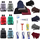 Buy Bulk Case of 12 Backpacks and 12 Winter Item Sets and 12 Hygiene Kits - Wholesale Care Package - Emergencies, Homeless, Charity