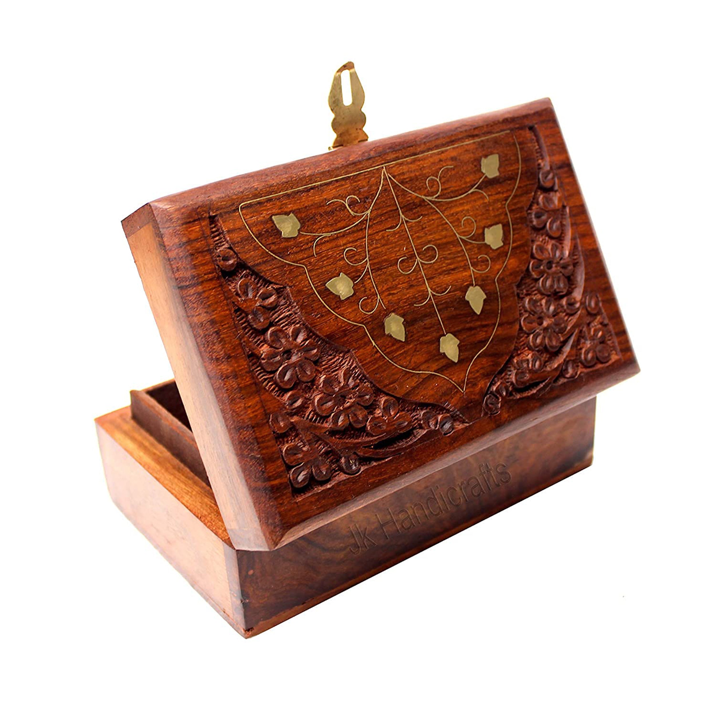 Handcrafted Wooden Box with Brass-Filled Lid - Perfect for Storing Your Jewelry