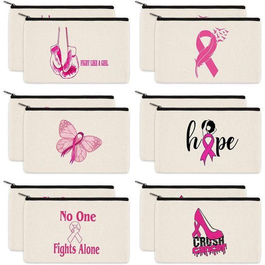 Pink Ribbon Breast Cancer Makeup Bags Wholesale Bulk Lot 12 Pieces