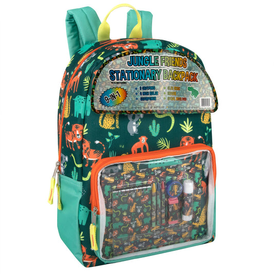 17" Jungle Backpack with 9-Piece School Supply Kit ( 1 Case=24Pcs) 7.7$/PC