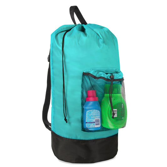 Wholesale Laundry Bag Backpack with Front Mesh Pocket - Turquoise(1 Case = 50Pcs) 7.7$/PC