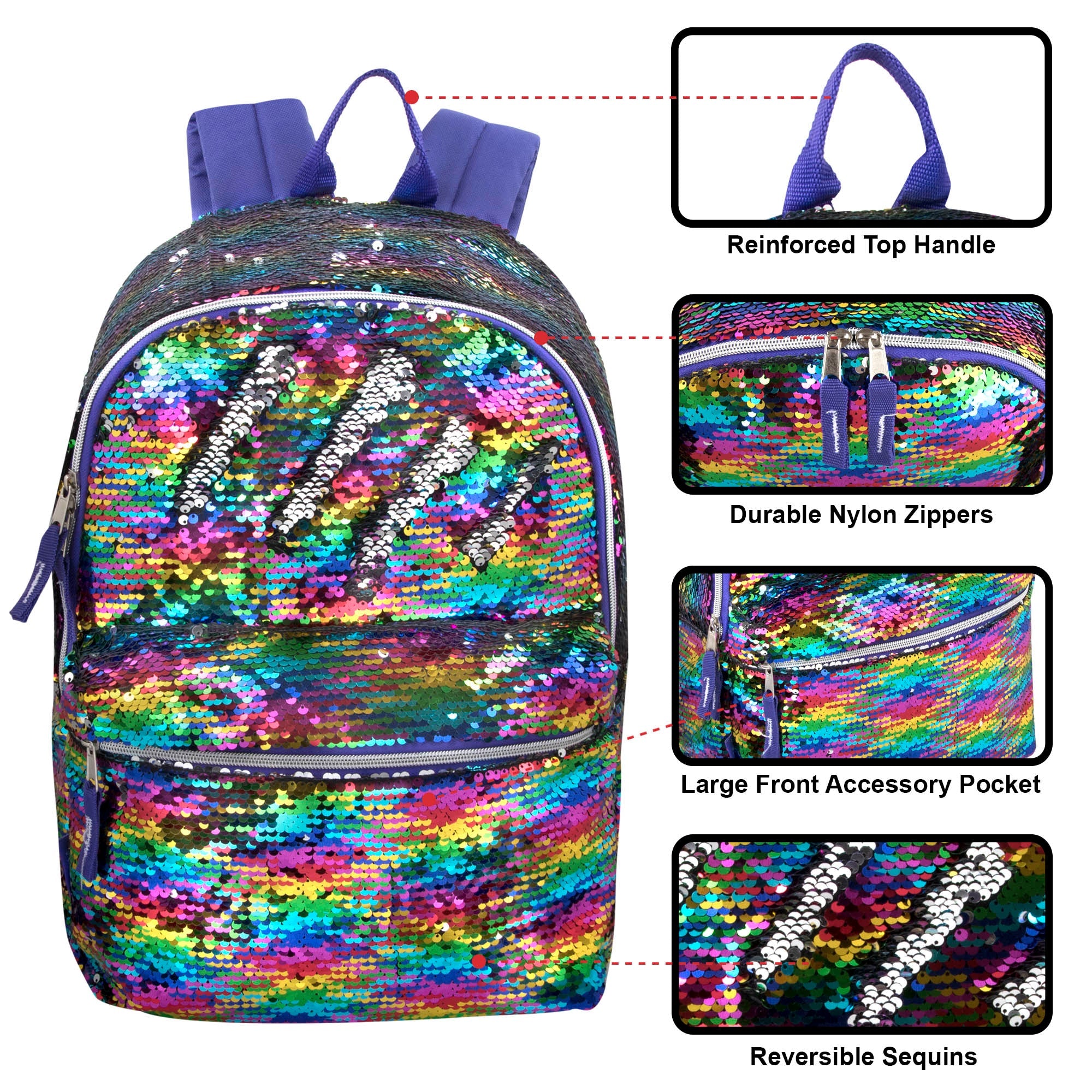 Bulk Mini Purple Rainbow Sequin Backpack For Girl's – Wholesale