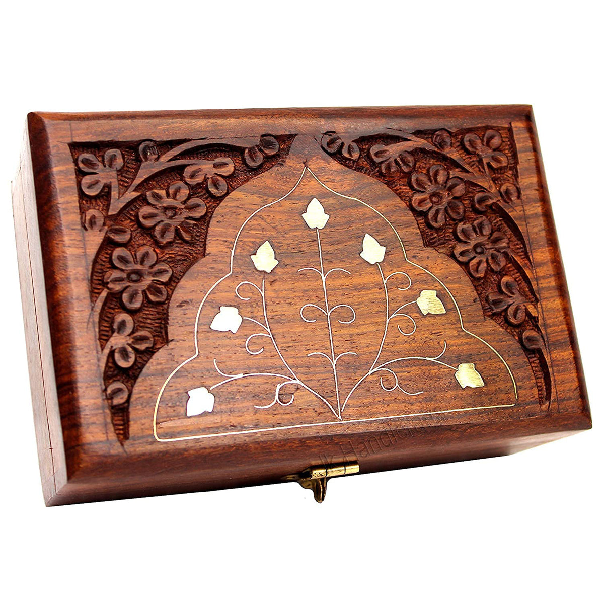 Handcrafted Wooden Box with Brass-Filled Lid - Perfect for Storing Your Jewelry