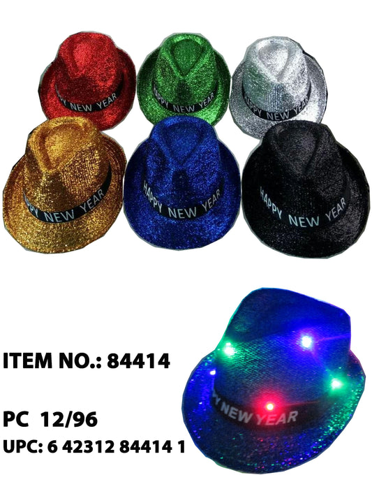 Buy HAPPY NEW YEARS 9 LED VELVET Led Fedora Hat in Bulk