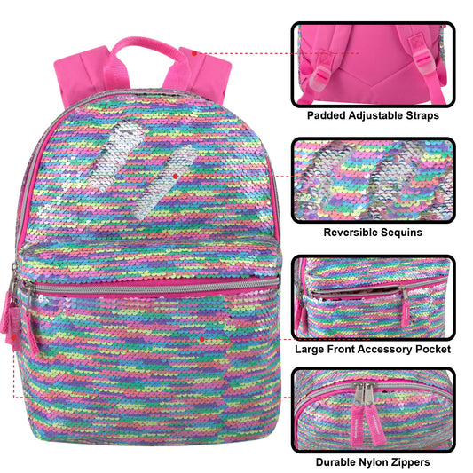 Mini 14 Inch Pink Rainbow Sequin Backpack ( 1 Case=24Pcs) 8.4$/PC