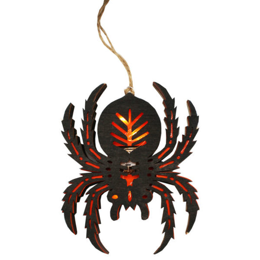 LED Hanging Wood Spider with Decorative Cut Out