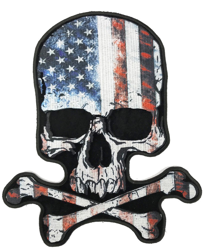 Buy JUMBO SKULL VINTAGE AMERICAN FLAGEMBROIDERED PATCH 9 INCHBulk Price