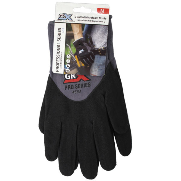 GRX Professional Series 453 Black Dotted Breathable Nitrile Work Gloves in Size M