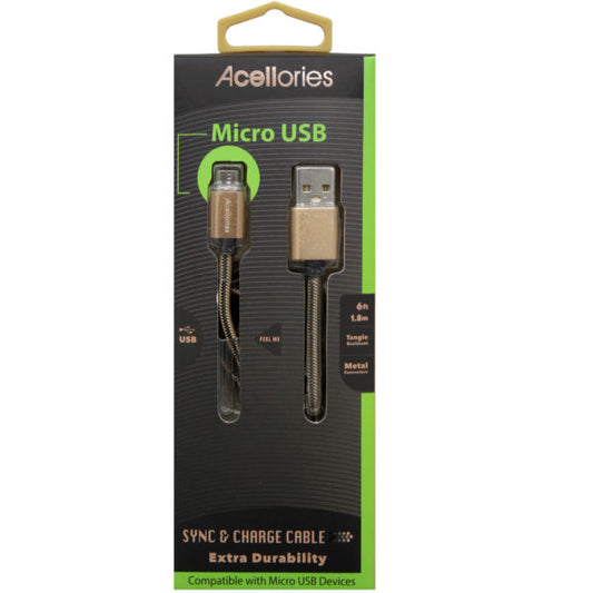 Acellories 6 Foot Micro USB Cable in Gold