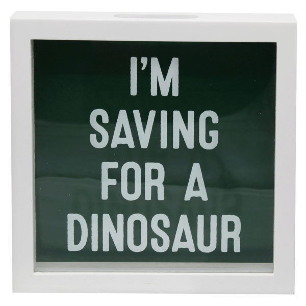 Saving For A Dinosoar Decorative Wooden Tabletop Piggy Bank and Sign