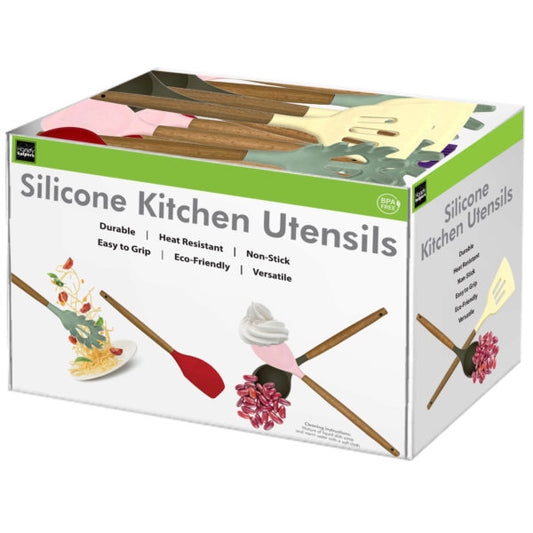 36 piece wood handle silicone kitchen tools countertop displ