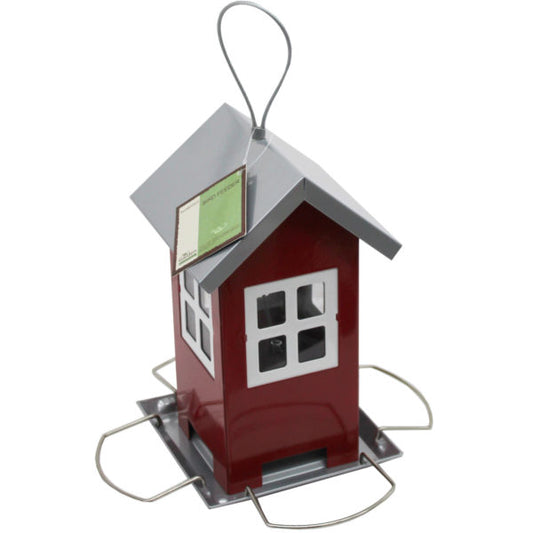 Single-Story Metal Bird House Feeder with Windows and Perch
