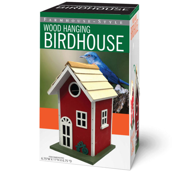 11 Red FarmhouseInspired Wood Hanging Birdhouse Feeder
