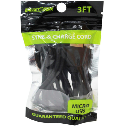 gadget gear 3 foot micro usb cable in bag assorted black w