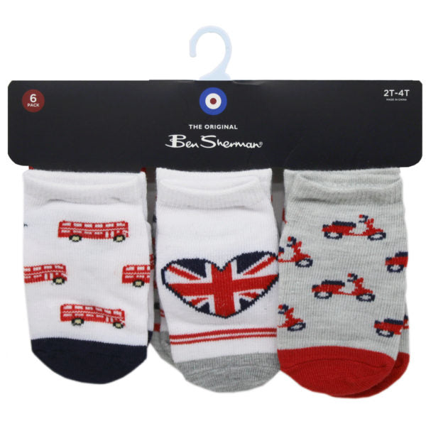 ben sherman 6 pack baby british themed socks for ages 2-4 ye