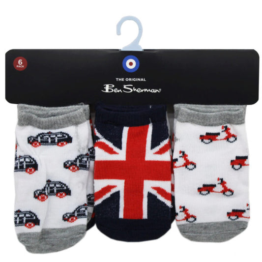 ben sherman 6 pack baby england themed socks for ages 12-24