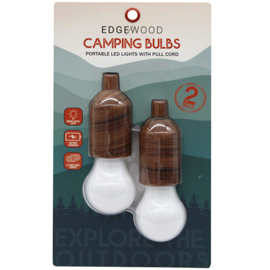 Edgewood 2 Pack LED Camping Bulb Lights with Pull Cord in Wood