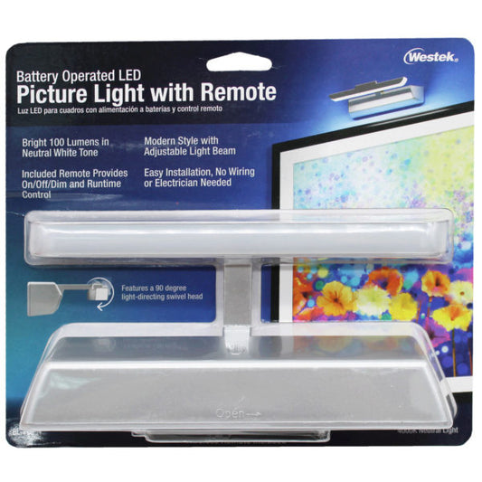Westek 8 Inch LED Satin Nickel Swivel Picture Light with Remote Control