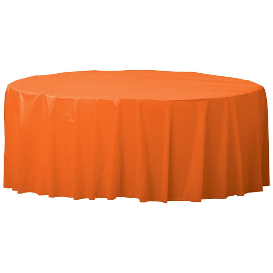 Wholesale Round Plastic Table Cover 84" Orange