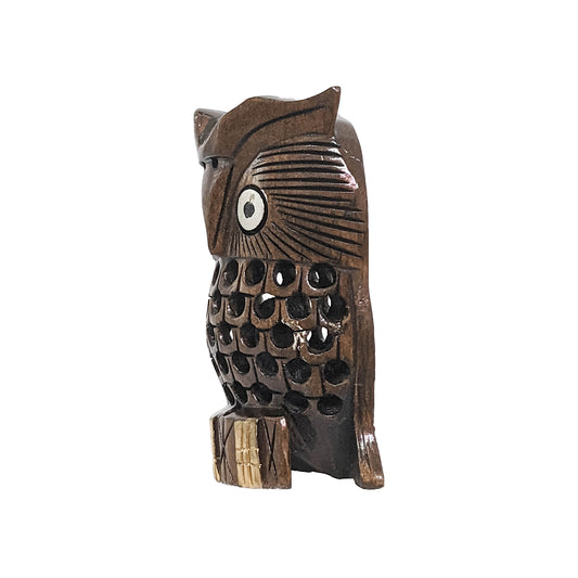 Add a Touch of Elegance to Your Home with Wooden Antique Owl Sitting Showpiece Statue