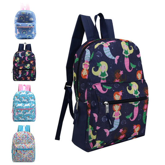 Buy 15" Kids Basic Wholesale Backpack in Assorted Prints - Bulk Case of 24
