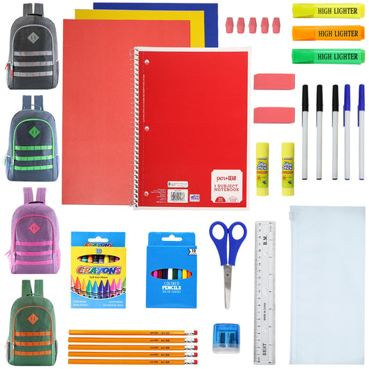 Buy 50 Piece Wholesale Basic School Supply Kit With 19" Backpack - Bulk Case of 12 Backpacks and Kits