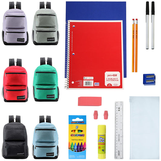 Buy 18 Piece Wholesale Basic School Supply Kit With 19" Backpack - Bulk Case of 6 Backpacks and Kits