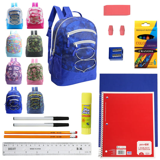 50 Piece Wholesale Basic School Supply Kit With 17 Backpack - Bulk Case of  12 Backpacks and Kits