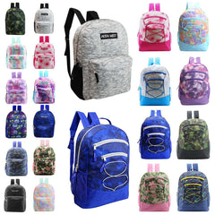Buy 24 Pack of 17" Bungee Wholesale Backpack in Assorted Prints - Bulk Case of 24