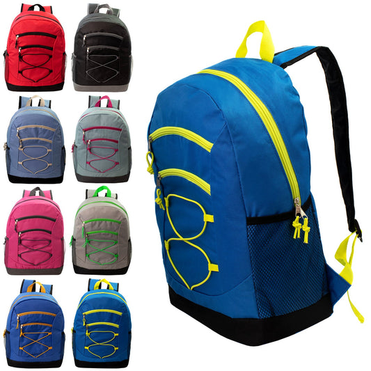 Buy 17" Bungee Wholesale Backpack in Assorted Colors - Bulk Case of 24