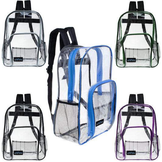 Buy Clear Vinyl Piping Bulk 13'' Mini Backpacks - 5 Assorted Colors- Wholesale Case of 24 Bookbags