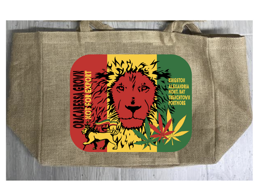 Wholesale RASTA BRAND MARIJUANA BURLAP TOTE BAG (Sold by the piece)