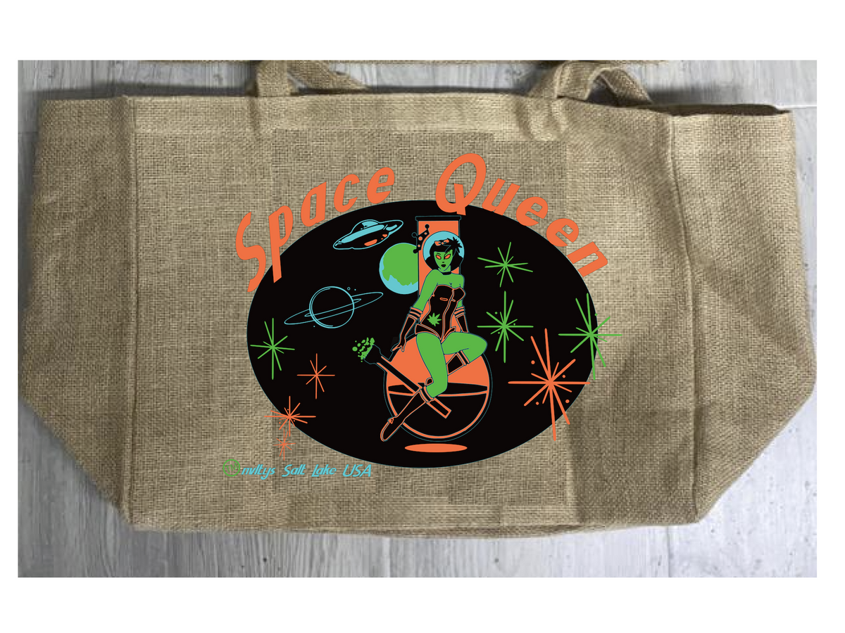 Wholesale SPACE QUEEN MARIJUANA BURLAP TOTE BAG ( sold by the piece )