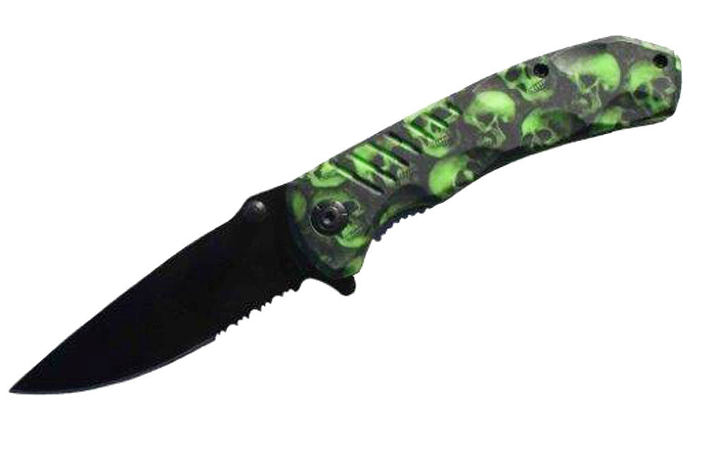 Buy MULTIPLE GREEN SKULL HEAD BLACK BLADE KNIFE Bulk Price