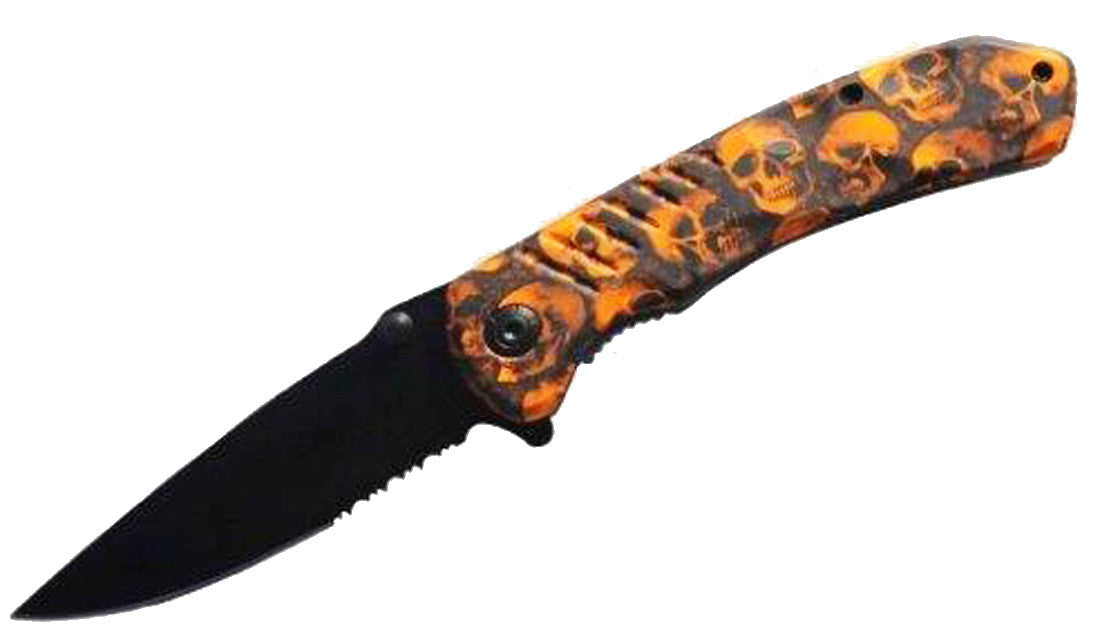 Buy MULTIPLE ORANGE SKULL HEAD BLACK BLADE KNIFE Bulk Price
