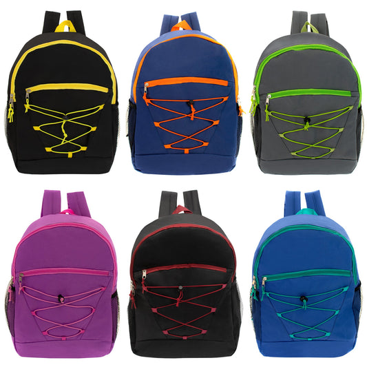 Buy 17" Bungee Bulk Backpacks in 6 Assorted Colors - Wholesale Case of 24 Bookbags