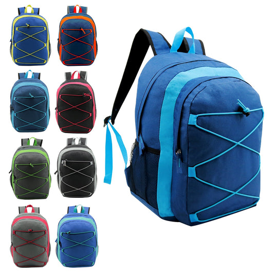 Buy 17" Bungee Wholesale Premium Design Backpacks in 8 Assorted Colors - Wholesale Bookbags Case of 24