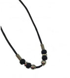 Wholesale Black Wax Cord Necklace 18" With SIlver Beads