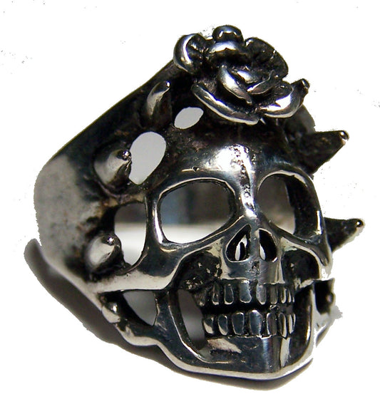 Wholesale SKULL WITH ROSE BIKER RING  (Sold by the piece) *