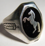 Buy REARING HORSE WITH FEATHER SIDES SILVER DELUXE BIKER RING *Bulk Price