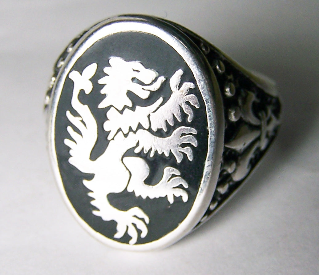 Wholesale INLAYED GRIFFIN DRAGON SILVER DELUXE BIKER RING (Sold by the piece) *