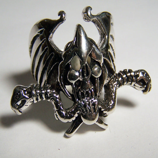 Wholesale Skull Snakes Wings Silver Biker Ring Embrace the Bold and Fearless  (Sold by the piece)