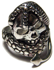 Wholesale SERPENT WRAPPED AROUND SKULL HEAD BIKER RING (Sold by the piece)