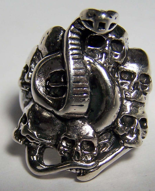 Wholesale SNAKE IN PILE OF SKULL DELUXE BIKER RING (Sold by the piece)