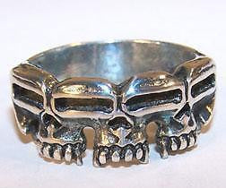 Wholesale ILLUSION TRIPLE SKULL BAND BIKER RING ( sold by the piece )  *