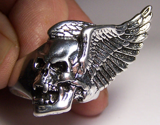 Wholesale FLYING SKULL HEAD WITH WINGS DELUXE BIKER RING (Sold by the piece)