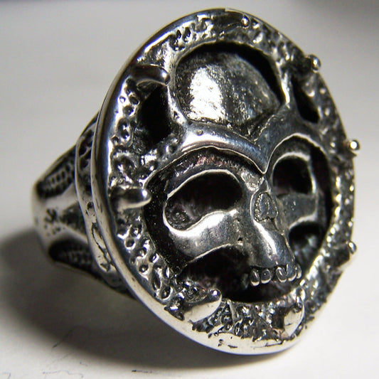 Wholesale Skull Head in Circle of Spikes Deluxe Biker Ring (Sold by the Piece)