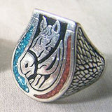 Wholesale INLAYED HORSE HEAD W HORSESHOE BIKER RING (Sold by the piece)